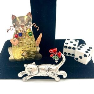 Vintage cat brooch lot whimsical mixed metal kitty pins